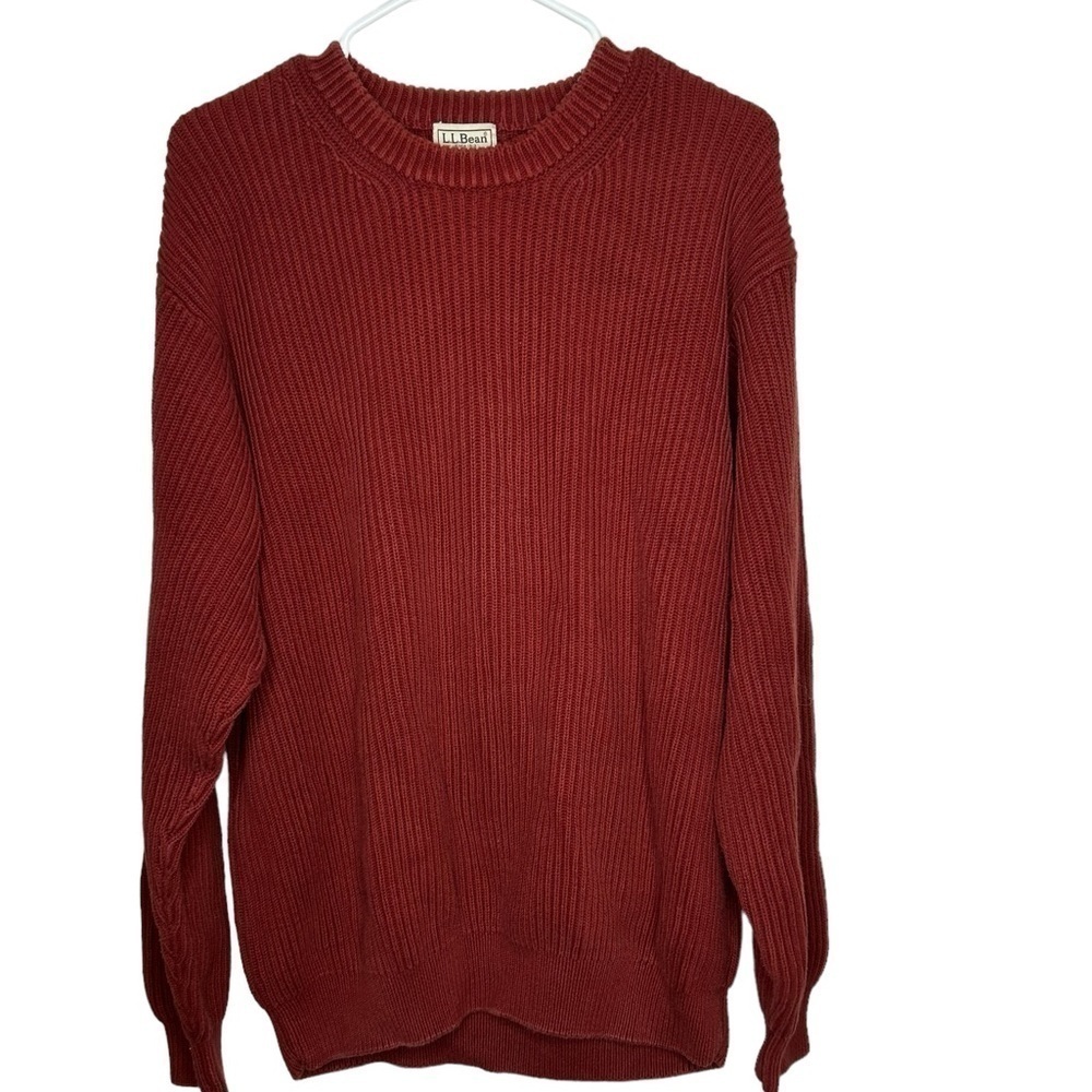 Ll Bean Men’s Ribbed Crew Neck Sweater Size XLarge Tall Orange Brown